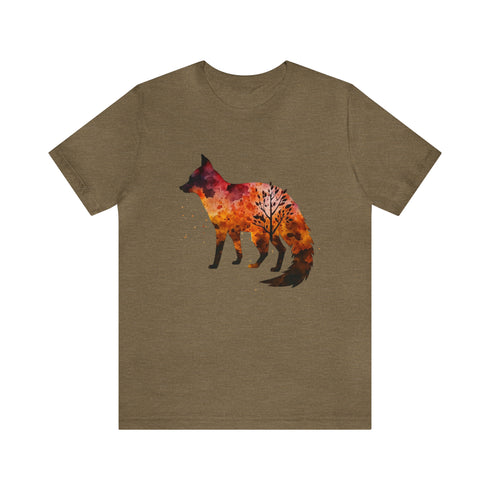 Autumn Fox Silhouette - Short Sleeve Tee Heather Olive